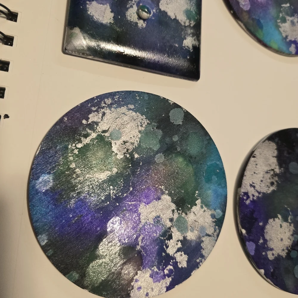 HANDCRAFTED Abstract Room Decor HANDPAINTED 6 Wood Coasters & Lightswitch Case - Picture 10 of 14